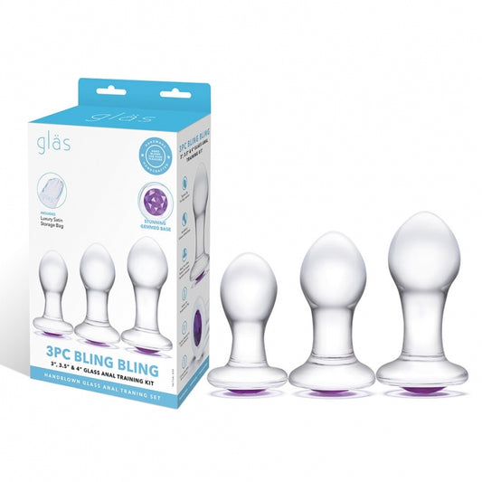 (wd) Glas 3pc Bling Bling 3 4" Glass Anal Training Kit "